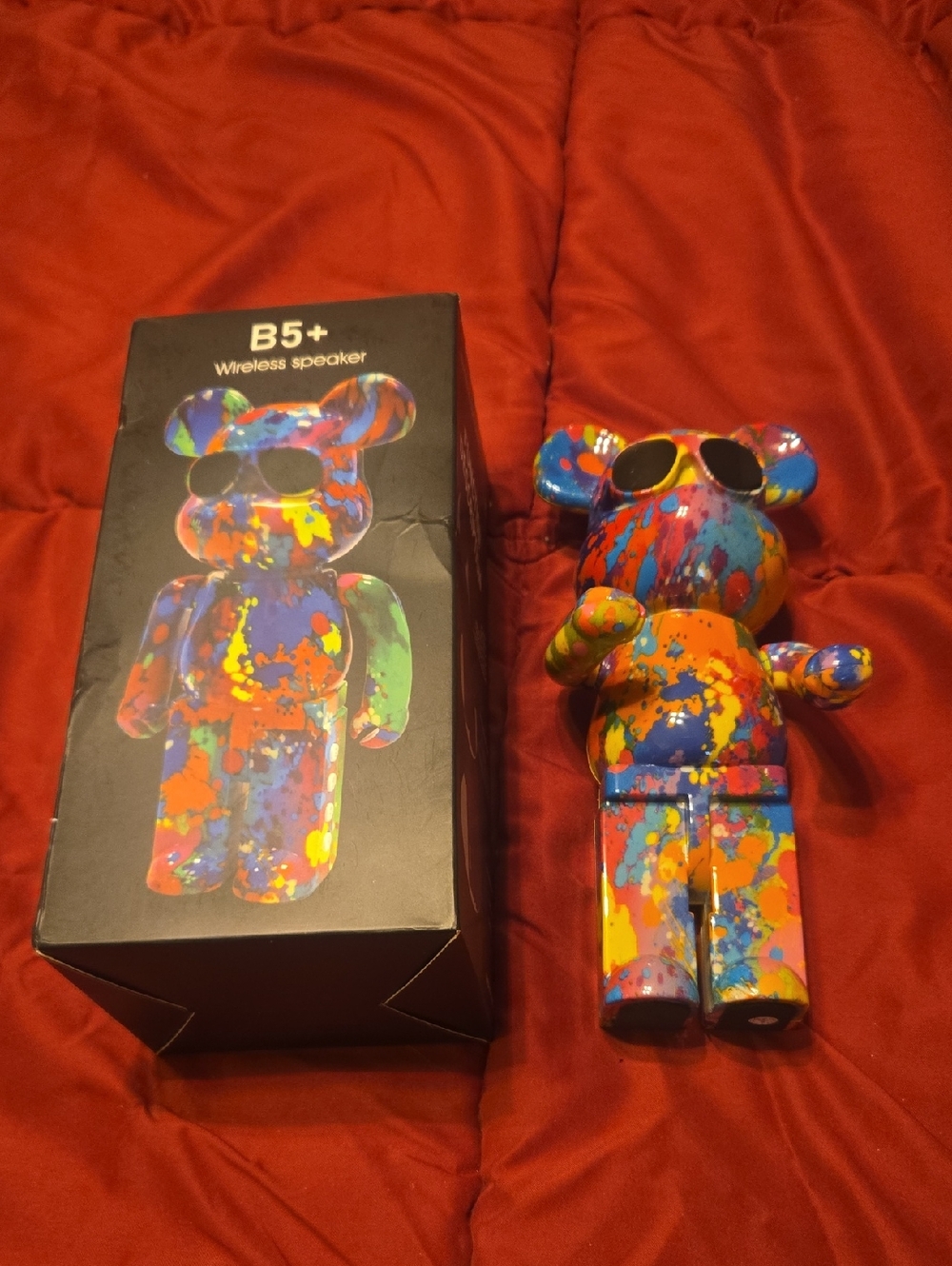 Multicolor Paint-Splatter Bear Wireless Speaker - Colorful Bluetooth Figure